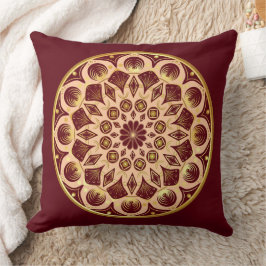 Almofada Mandala vermelho-bordô dourado em fundo vermelho-b