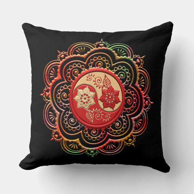 Almofada Mandala Vermelho e Dourado (Frente)