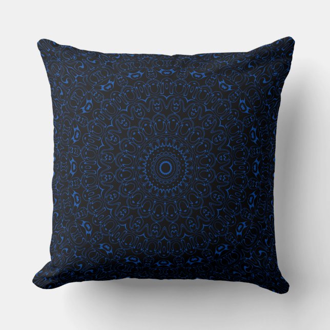 Almofada Mandalas Azul Cobalto com Simetria Intrincada (Frente)