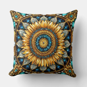 Almofada Mandalas do Girassol Dourado Com Gemas Intrincadas