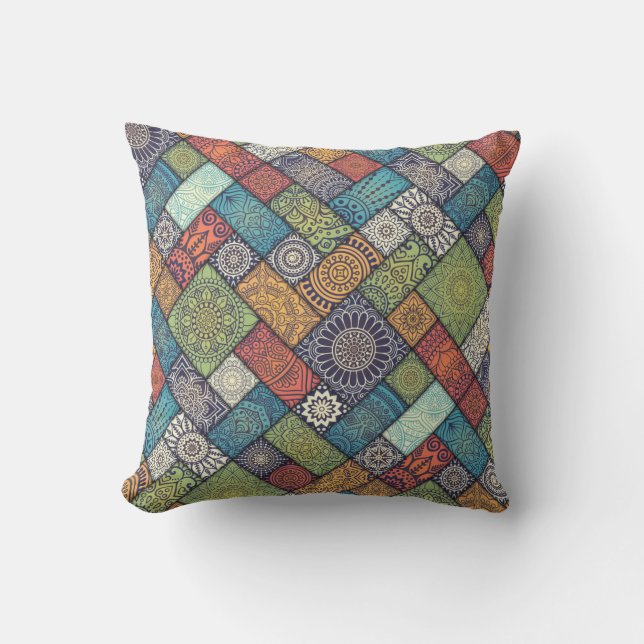 Almofada Mandalas quadrados retângulos mudos cores padrão (Frente)