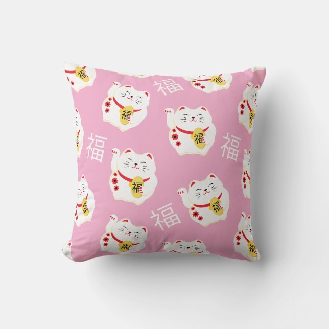 Almofada Maneki Neko Cute Lucky White Cat (Frente)