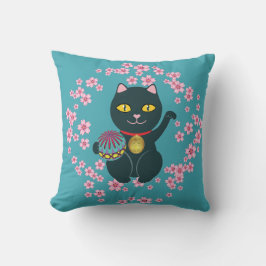 Almofada Maneki Neko Japonês Becking Lucky Black Cat