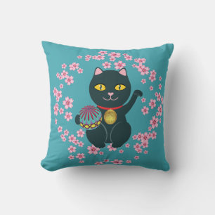 Almofada Maneki Neko Japonês Becking Lucky Black Cat