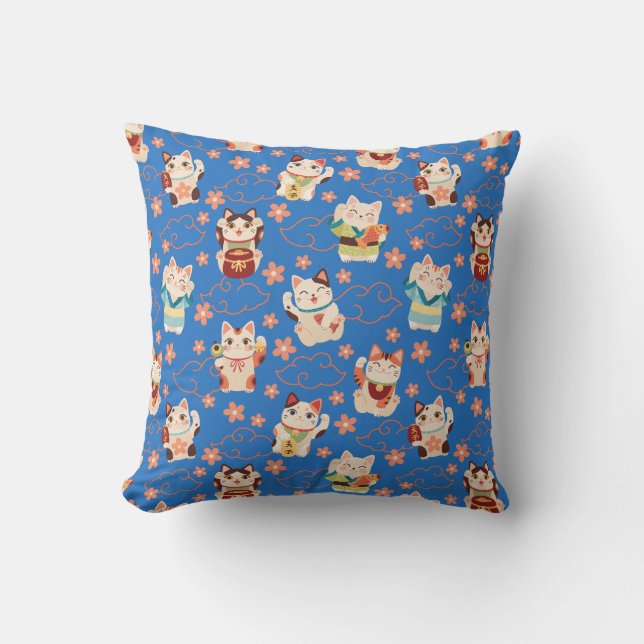Almofada Maneki Neko Lucky Cats Throw Pillow (Frente)