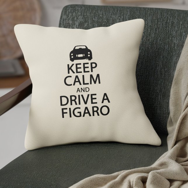 Almofada Mantenha a calma com um carro Figaro preto e creme (Keep Calm and Drive a Figaro pillow for your car or home)