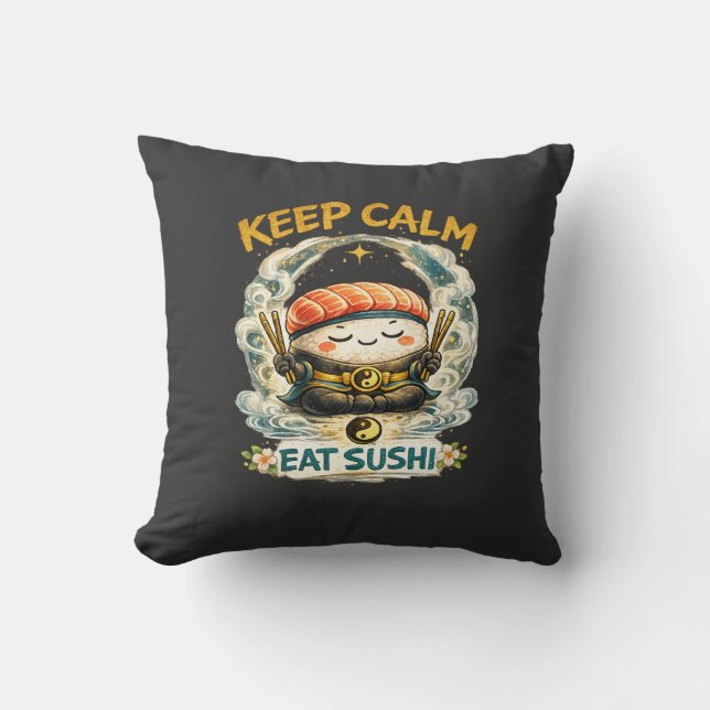 Almofada Mantenha a Calma & Coma Sushi – Zen Kawaii Sushi (Frente)