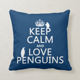 Almofada Mantenha a calma e ame pinguins (alguma cor)