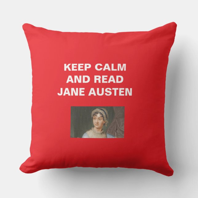Almofada Mantenha a Calma, Leia Jane Austen  (Frente)