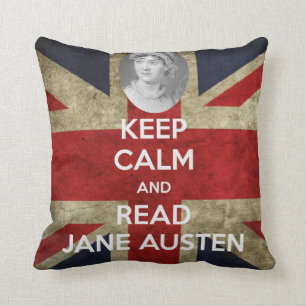 Almofada Mantenha calmo e leia Jane Austen Union Jack