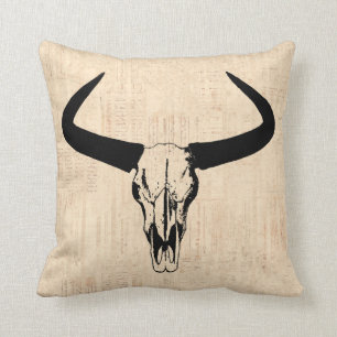 Almofada Manuscrito De Boro De Vintage Cow Skull Beige