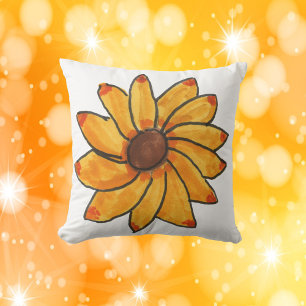 Almofada Mão Amarelo de Girassol Desenhada