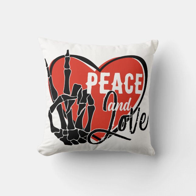 Almofada Mão de Esqueleto Moderna Paz e Amor (Frente)