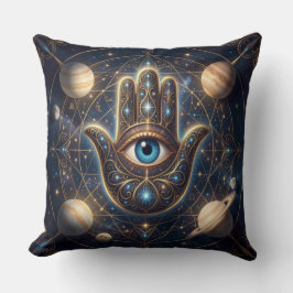 Almofada Mão Hamsa Celestial e Olho do Mal Proteção Cósmica