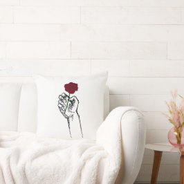 Almofada Mão Segurando Rosa Arte Minimalista – Cus Floral E