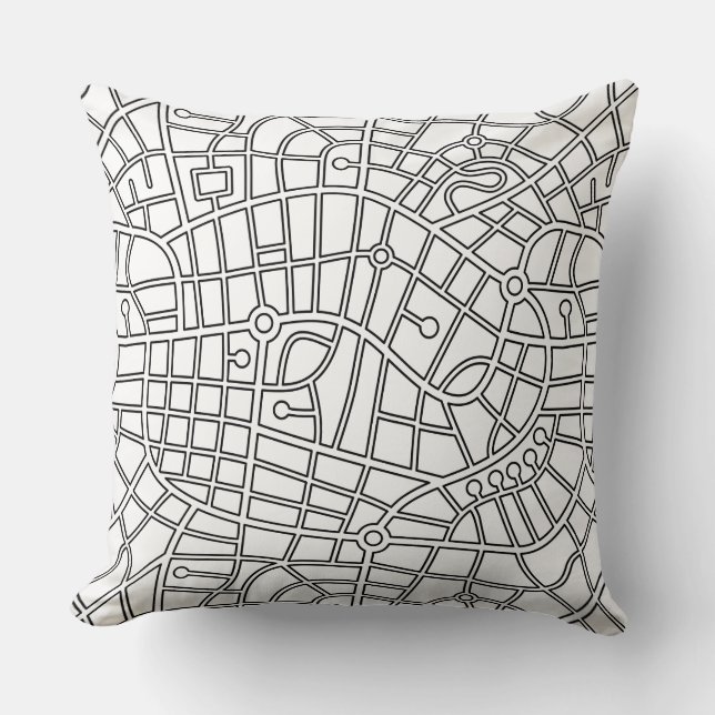 Almofada Map Pattern 030520 - Black Outline (Padrão de mapa (Frente)