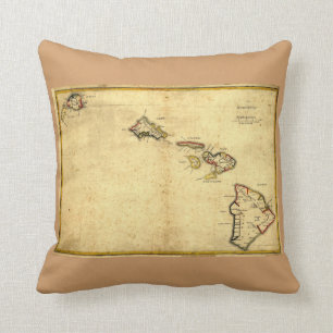 Almofada Mapa 1837 - ilhas havaianas de Havaí do vintage