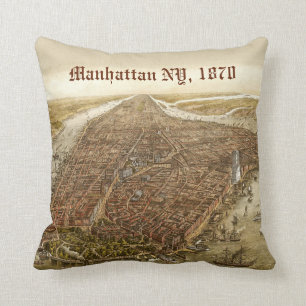 Almofada Mapa 1870 velho do vintage da Nova Iorque de