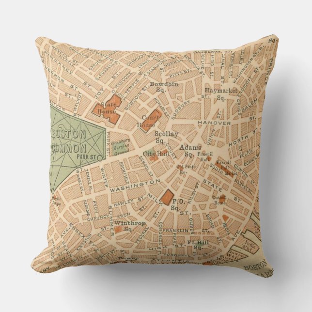 Almofada Mapa Antigo da Cidade de Boston (Frente)