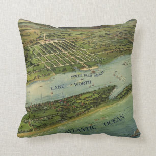 Almofada Mapa antigo de Florida 1915 do Palm Beach