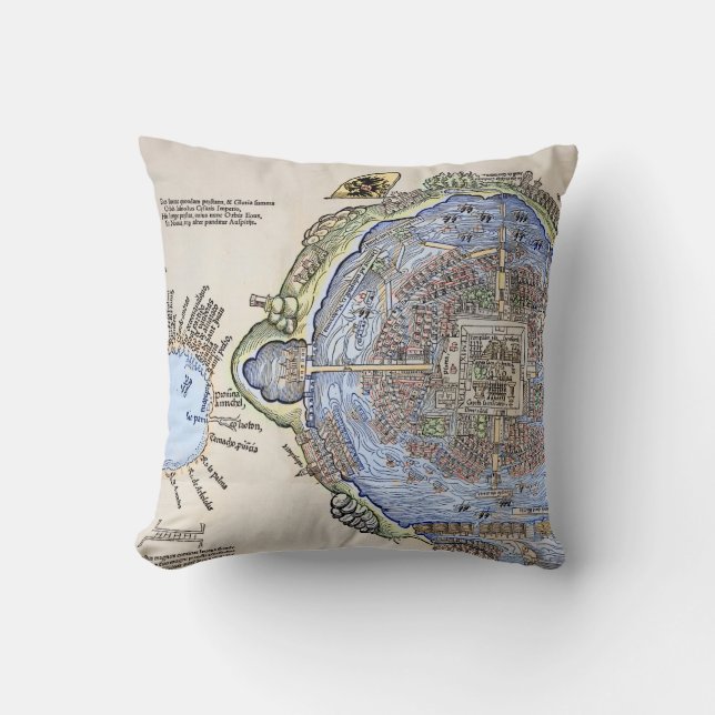 Almofada Mapa antigo do Tenochtitlan capital asteca (Frente)