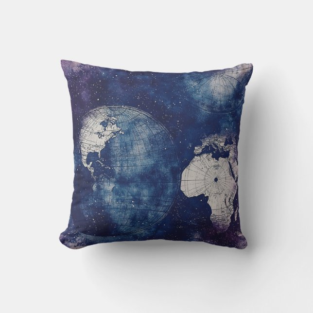 Almofada Mapa Celestial Antigo Roxo Cósmico do Mundo (Frente)