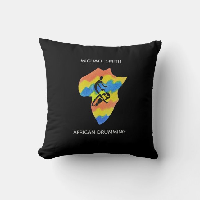 Almofada Mapa da Forma da África e Drumming Africano (Frente)