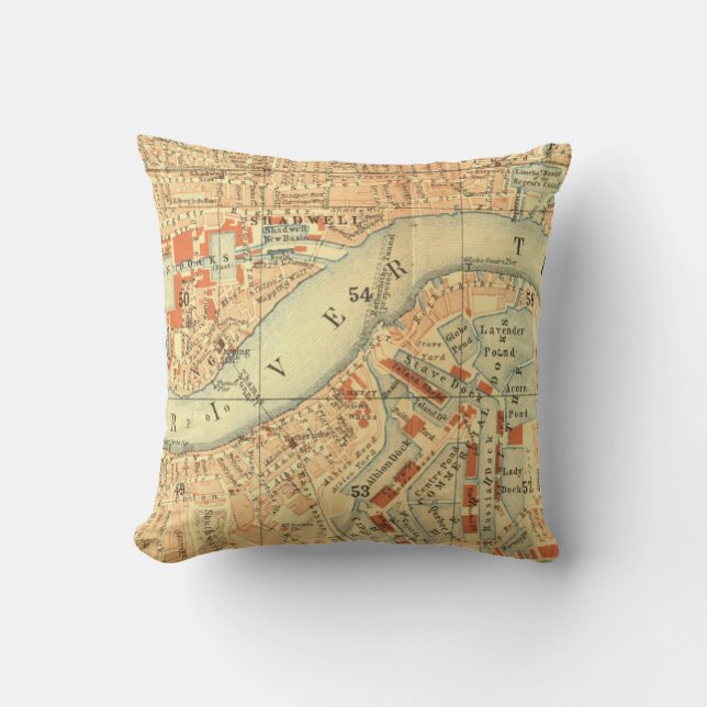 Almofada Mapa da Vintage em Londres (Frente)
