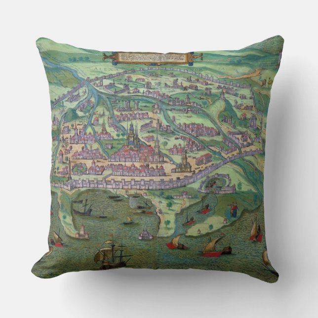 Almofada Mapa de Alexandria, 'de Civitates Orbis Terrarum (Frente)