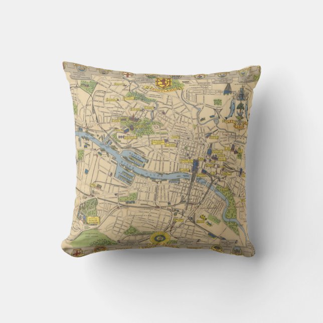 Almofada Mapa de Glasgow, Inglaterra (Frente)