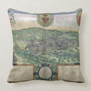 Almofada Mapa de Liege, de "Civitates Orbis Terrarum" por G