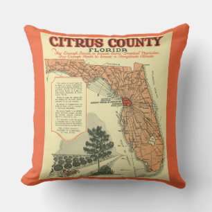 Almofada Mapa de Vintage do Condado de Citrus Florida