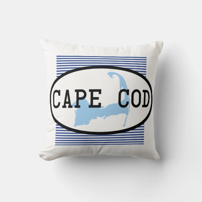 Almofada Mapa do Cabo Cod Silhueta Náutica Azul (Frente)