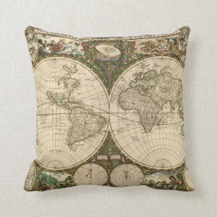 Almofada Mapa do mundo 1660 da antiguidade por Frederick de