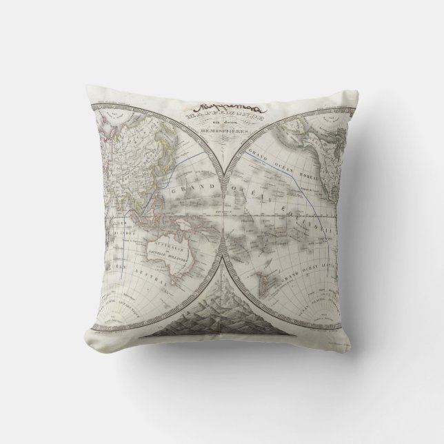 Almofada Mapa do mundo em 2 hemisférios (Frente)