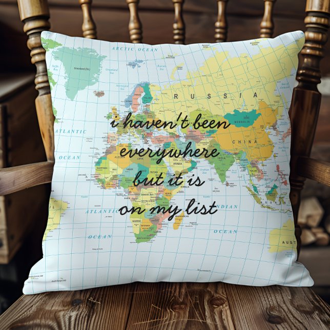 Almofada Mapa do Mundo - Eu não estive em todo lugar... (Fantastic gift option for backpackers, adventures and world explorers in general. Bon voyage!)
