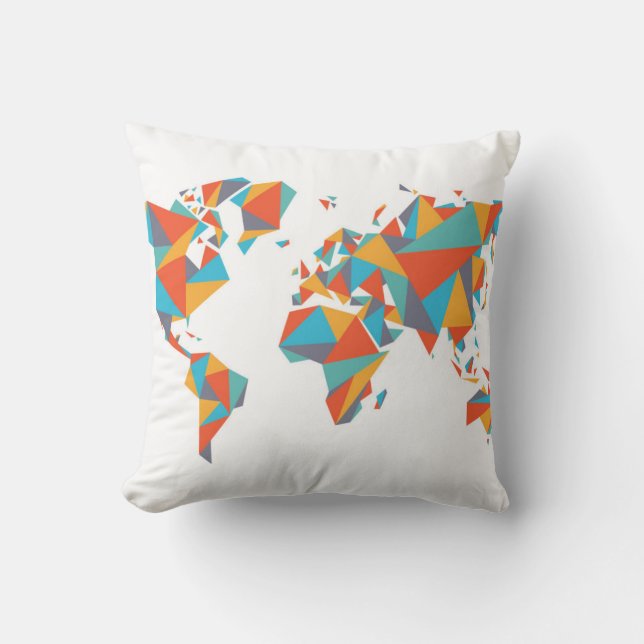 Almofada Mapa do mundo geométrico abstrato (Frente)