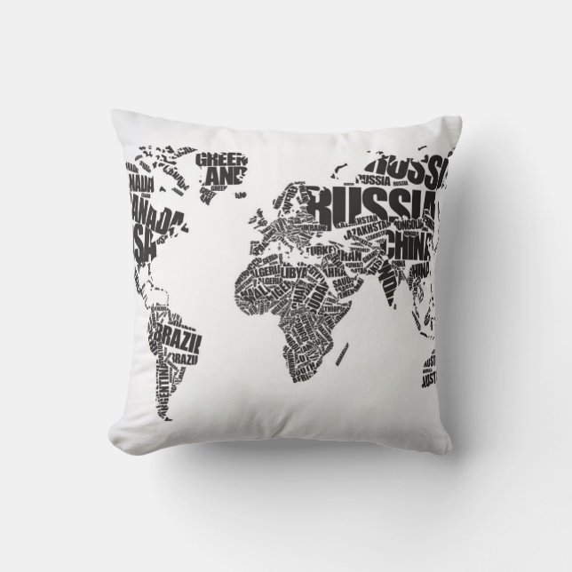 Almofada Mapa do mundo na tipografia (Frente)