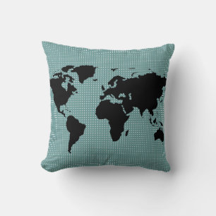 Almofada mapa do mundo negro e bolinhas