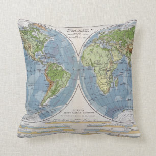 Almofada Mapa do mundo que mostra alturas da profundidade