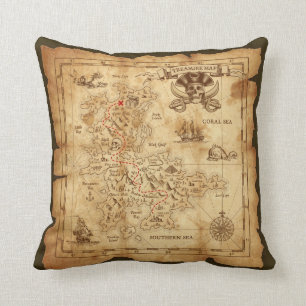 Almofada Mapa do Tesouro Pirata Antigo Vintage X Marca o Lo