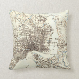 Almofada Mapa do vintage de Jacksonville Florida (1918)