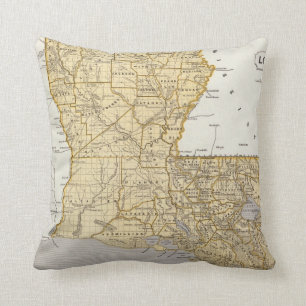 Almofada Mapa do vintage de Louisiana (1845)