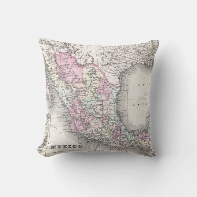 Almofada Mapa do vintage de México (1855) (Frente)