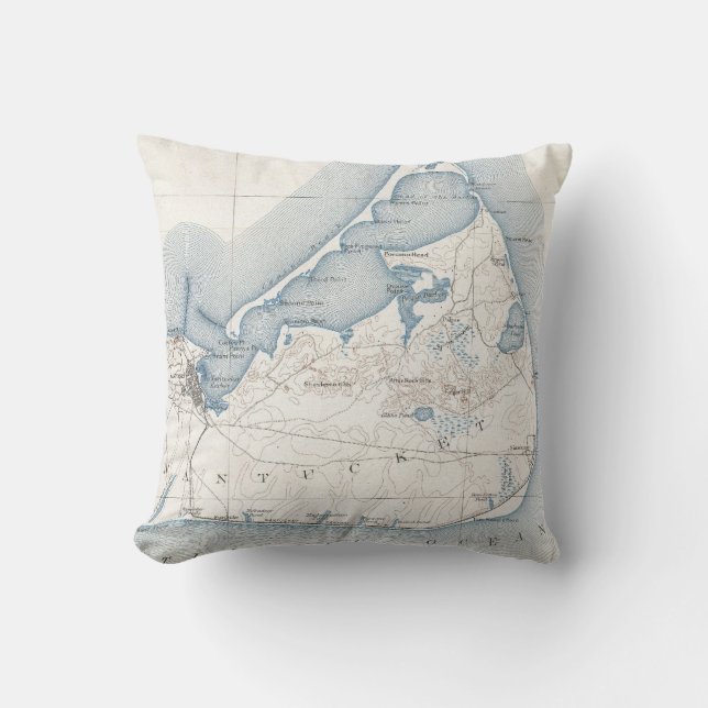Almofada Mapa do vintage de Nantucket (1919) (Frente)