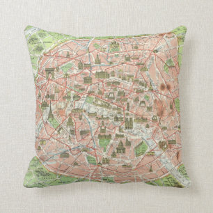 Almofada Mapa do vintage de Paris (1920)