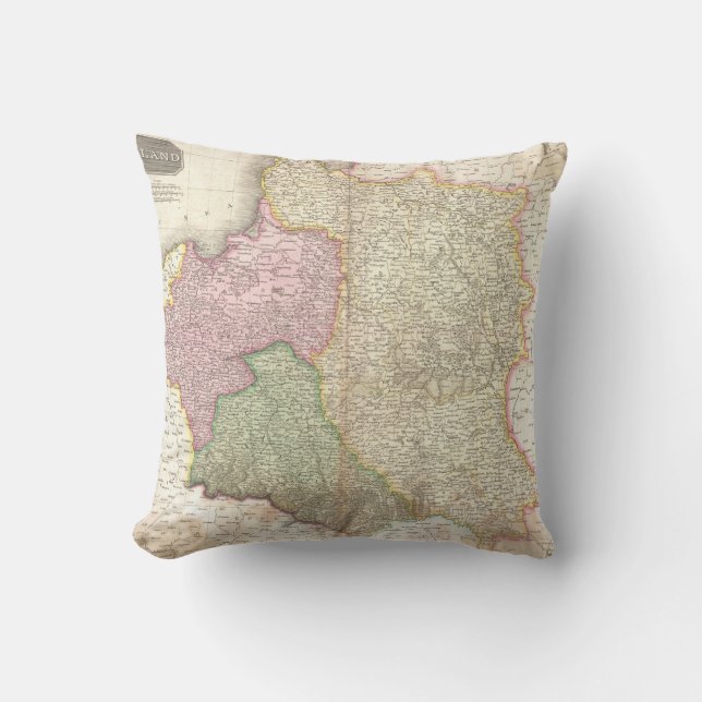 Almofada Mapa do vintage do Polônia (1818) (Frente)