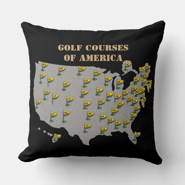 Almofada Mapa Dos Curso De Golfe Da América (Frente)