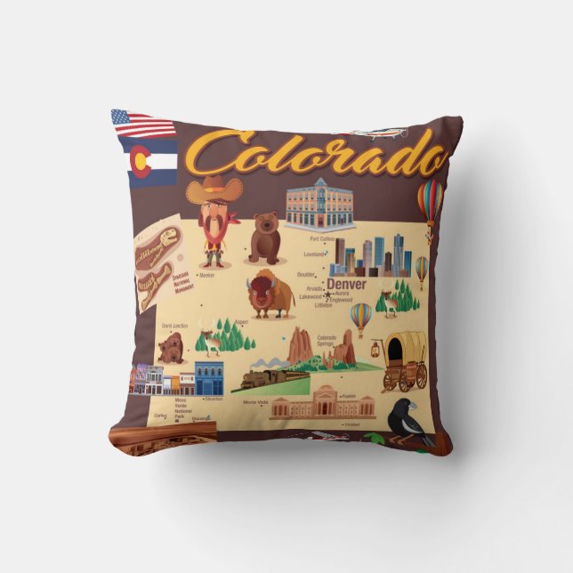 Almofada Mapa dos desenhos animados de Colorado (Frente)