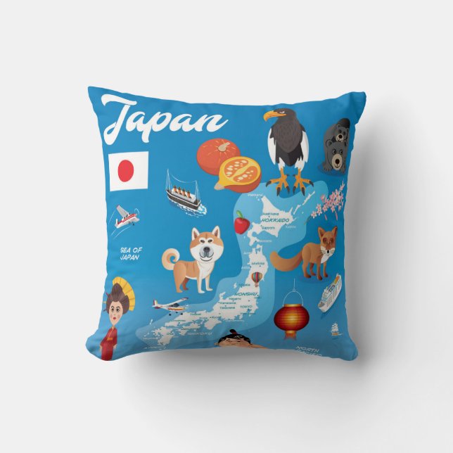 Almofada Mapa dos desenhos animados dos miúdos de Japão (Frente)